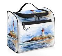 Mexpekil Sea Beach Lighthouse Hanging Toiletry Bag for Women Men Large Waterproof Makeup Cosmetic Wash Bag for Travel