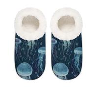 Mexpekil Sea Jellyfish House Slippers for Women Men, Memory Foam House Shoes Comfy Anti-Slip Slipper Socks for Indoor Bedroom, Sizes 5-6