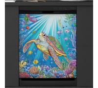 Mexpekil Sea Turtle Swimming Dishwasher Magnet Cover 21x26Inch Decorative Dish Washer Sticker for Front Door Waterproof Kitchen Appliance Panel Magnetic Decal