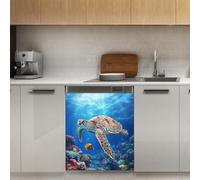 Mexpekil Sea Turtle Swimming Dishwasher Magnet Cover 21x26Inch Decorative Dish Washer Sticker for Front Door Waterproof Kitchen Appliance Panel Magnetic Decal