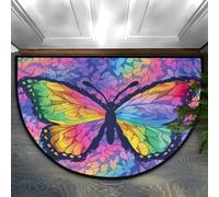 Mexpekil Semi Circle Door Mat 24x36 in Rainbow Colored Butterfly Absorbent Half Round Doormats Non Slip Washable Inside Floor Mats Rug for Home Kitchen
