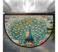 Mexpekil Semi Circle Door Mat, A Beautiful Peacock With Feathers Non-Slip Half Moon Entrance Rug, Washable Front Welcome Mat for Indoor Outdoor Kitchen Bedroom Patio