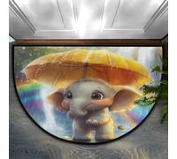 Mexpekil Semi Circle Door Mat, Cartoon Elephant Under The Rainbow Non-Slip Half Moon Entrance Rug, Washable Front Welcome Mat for Indoor Outdoor Kitchen Bedroom Patio
