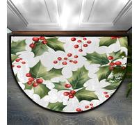 Mexpekil Semi Circle Door Mat, Christmas Holly Leaf Non-Slip Half Moon Entrance Rug, Washable Front Welcome Mat for Indoor Outdoor Kitchen Bedroom Patio