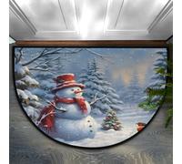 Mexpekil Semi Circle Door Mat, Christmas Tree Snowman Red Bird Non-Slip Half Moon Entrance Rug, Washable Front Welcome Mat for Indoor Outdoor Kitchen Bedroom Patio