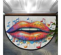 Mexpekil Semi Circle Door Mat, Colorful Lips With Musical Notes Non-Slip Half Moon Entrance Rug, Washable Front Welcome Mat for Indoor Outdoor Kitchen Bedroom Patio