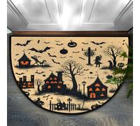 Mexpekil Semi Circle Door Mat, Halloween Bats Castle Tree Print Non-Slip Half Moon Entrance Rug, Washable Front Welcome Mat for Indoor Outdoor Kitchen Bedroom Patio
