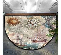 Mexpekil Semi Circle Door Mat, Nautical Clipper Ship Non-Slip Half Moon Entrance Rug, Washable Front Welcome Mat for Indoor Outdoor Kitchen Bedroom Patio