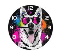 Mexpekil Shepherd Cute Black Silent Wall Clock Non Ticking 25cm Round Wall Clocks Battery Operated Modern Decorative Clock for Living Room Kitchen Bedroom Office