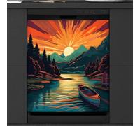Mexpekil Ship River Sunset Dishwasher Magnet Cover 21x26Inch Decorative Dish Washer Sticker for Front Door Waterproof Kitchen Appliance Panel Magnetic Decal