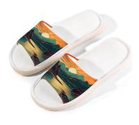 Mexpekil Ship River Sunset Linen Slippers for Women Men Non-Slip House Shoes Open Toe Summer Sliders Slip on Indoor Outdoor Slipper (4.5-5.5)