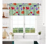 Mexpekil Short Kitchen Curtains for Windows 52" W x 18" L Light Filtering Small Cafe Curtain Valance 3'' Rod Pocket Window Treatments Colorful Poppies Butterflies Home Decor (1 Panel)