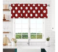 Mexpekil Short Kitchen Curtains for Windows 52" W x 18" L Light Filtering Small Cafe Curtain Valance 3'' Rod Pocket Window Treatments Red Polka Dots Home Decor (1 Panel)