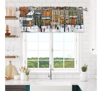 Mexpekil Short Kitchen Curtains for Windows 52" W x 18" L Light Filtering Small Cafe Curtain Valance 3'' Rod Pocket Window Treatments Christmas Eve Street City Home Decor (1 Panel)