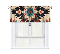 Mexpekil Short Rod Pocket Curtain Valance, Ethnic Vibrant Vintage Bohemian Symmetric Cultural Colorful Window Treatment for Kitchen Bedroom Bathroom, 1 Panel, 54" W x 18" L