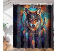Mexpekil Shower Curtain 72"x72", Dreamcatcher Wolf Feather Bathroom Curtain with 12 Hooks, Mould Proof Waterproof Washable Fabric Bathtub Curtains, 183 x 183 cm