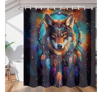 Mexpekil Shower Curtains 48x72 Inches, Dreamcatcher Wolf Feather Waterproof Bathroom Curtains with 12 Hooks, Bath Curtain for Bathtub Shower Stall (122x183cm)