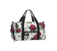 Mexpekil Skeleton Red Rose Gym Bag with Shoe Compartment Waterproof Duffel Bag Large Overnight Weekend Bags Travel Holdall for Women Men Teens