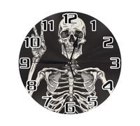 Mexpekil Skeleton Skull Round Wall Clock, Silent Non-ticking Battery Operated Decor Clocks for Kitchen Living Room Bedroom Desktop Stand Clock Art 25cm