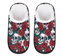 Mexpekil Skull And Roses Fluffy Slippers for Women Men M