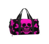 Mexpekil Skull Crossbones Hot Pink Gym Bag with Shoe Compartment Waterproof Duffel Bag Large Overnight Weekend Bags Travel Holdall for Women Men Teens