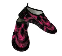 Mexpekil Skull Crossbones Pink Beach Water Shoes Women Men Non-Slip Barefoot Swim Shoes Quick Dry Aqua Socks Breathable Water Socks for Pool Surf (6-6.5)