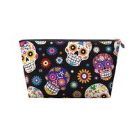 Mexpekil Skull Head Floral Makeup Bag Waterproof Cosmetics Storage Organiser Bags Small Makeup Case Pouch Portable Travel Accessories Gifts for Women Men Girl