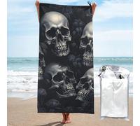 Mexpekil Skull Head Large Beach Towels for Adults Sand Free Microfibre Beach Towel Quick Dry Bath Towel Lightweight Travel Towel with Bag for Gym Camping Swim Yoga 80x160cm