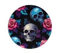 Mexpekil Skull Head Red Roses Mouse Pad with Non-Slip Rubber Base Gaming Mouse Mat Small Round Mousepad with Stitched Edg Desk Accessories for Working Gaming 8 Inch