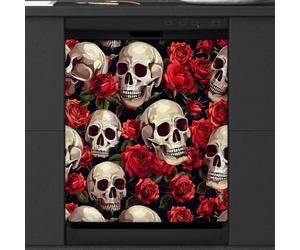 Mexpekil Skull Head Rose Dishwasher Magnet Cover 21x26Inch Decorative Dish Washer Sticker for Front Door Waterproof Kitchen Appliance Panel Magnetic Decal