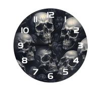 Mexpekil Skull Head Silent Wall Clock Non Ticking 25cm Round Wall Clocks Battery Operated Modern Decorative Clock for Living Room Kitchen Bedroom Office