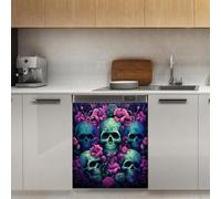 Mexpekil Skull Heads Floral Dishwasher Magnet Cover 21x26Inch Decorative Dish Washer Sticker for Front Door Waterproof Kitchen Appliance Panel Magnetic Decal