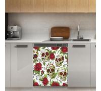 Mexpekil Skull Rose Pattern Dishwasher Magnet Cover 21x26Inch Decorative Dish Washer Sticker for Front Door Waterproof Kitchen Appliance Panel Magnetic Decal
