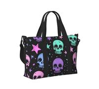 Mexpekil Skull Star Neon Travel Duffel Bag Waterproof Sports Gym Bag Large Weekend Overnight Bags for Women Men Foldable Carry On Luggage Tote Bag for Flight