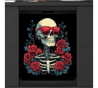 Mexpekil Skull Sunglasses Red Rose Dishwasher Magnet Cover | 23x26inch Reusable Dish Washer Covers Decorative Dishwasher Front Panel Magnetic Cover Sticker for Kitchen Appliances
