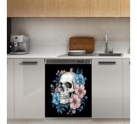 Mexpekil Skull Surrounded Flowers Dishwasher Magnet Cover 21x26Inch Decorative Dish Washer Sticker for Front Door Waterproof Kitchen Appliance Panel Magnetic Decal