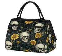 Mexpekil Skull Yellow Flower Plant Travel Duffel Bag Waterproof Gym Bag Carry On Weekend Overnight Bags Large Hand Luggage Tote Bags for Women Men Kids
