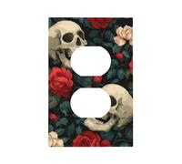 Mexpekil Skulls and Red Rose Light Switch Cover 1 Gang Single Duplex Outlet Cover Decorative Wall Plate for Home Office