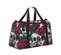 Mexpekil Skulls and Roses Duffel Bag Large Carry On Hand Luggage Bags Waterproof Weekender Bags Foldable Tote Bag for Travel Sports Gym Dance