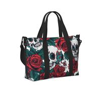 Mexpekil Skulls and Roses Travel Duffel Bag Waterproof Sports Gym Bag Large Weekend Overnight Bags for Women Men Foldable Carry On Luggage Tote Bag for Flight