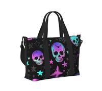 Mexpekil Skulls Moons Stars Travel Duffel Bag Waterproof Sports Gym Bag Large Weekend Overnight Bags for Women Men Foldable Carry On Luggage Tote Bag for Flight