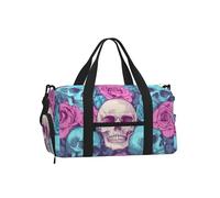 Mexpekil Skulls Pink Flowers Gym Bag with Shoe Compartment Waterproof Duffel Bag Large Overnight Weekend Bags Travel Holdall for Women Men Teens