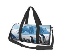 Mexpekil Snow Mountain Penguin Foldable Gym Bag Carry On Travel Duffle Bags Waterproof Woman Men Hand Luggage Bag Large Weekend Overnight Bags for Sports Dance with Removable Strap