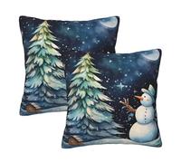 Mexpekil Snowman Christmas Tree Cushion Covers 55cm X 55cm 2 Pack Invisible Zipper Square Pillow Cases Decorative Pillow Covers Protectors for Sofa Bed Home Decor