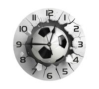 Mexpekil Soccer Ball Breaking Black Silent Wall Clock Non Ticking 25cm Round Wall Clocks Battery Operated Modern Decorative Clock for Living Room Kitchen Bedroom Office