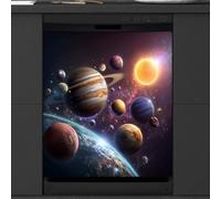 Mexpekil Solar System Space Dishwasher Magnet Cover 23x26Inch Decorative Dish Washer Sticker for Front Door Waterproof Kitchen Appliance Panel Magnetic Decal