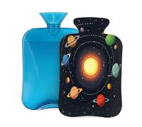 Mexpekil Solar System Universe Planet Hot Water Bottle with Cover, 2L PVC Hot Water Bag for Pain Relief, Feet, Back, Warmth