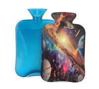 Mexpekil Solar System Universe Planets Hot Water Bottle with Cover, 2L PVC Hot Water Bag for Pain Relief, Feet, Back, Warmth
