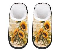 Mexpekil Song Sunflower Fluffy Slippers for Women Men M