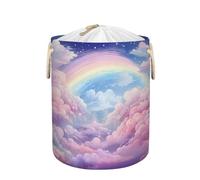 Mexpekil Space Cloud Rainbow Laundry Basket with Drawstring Lid and Handles Collapsible Storage Baskets Waterproof Laundry Hamper Bag Large Storage Containers for Toy Clothes